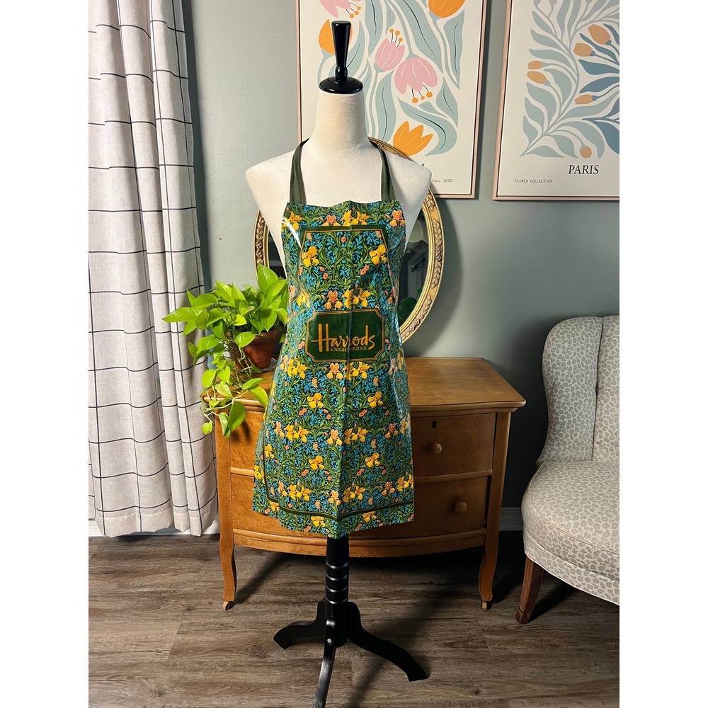 Harrods Knightsbridge William Morris Floral PVC Coated Cotton Apron England - Picture 2 of 10